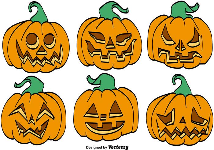 Vector Set Of Cartoon Pumpkins For Halloween