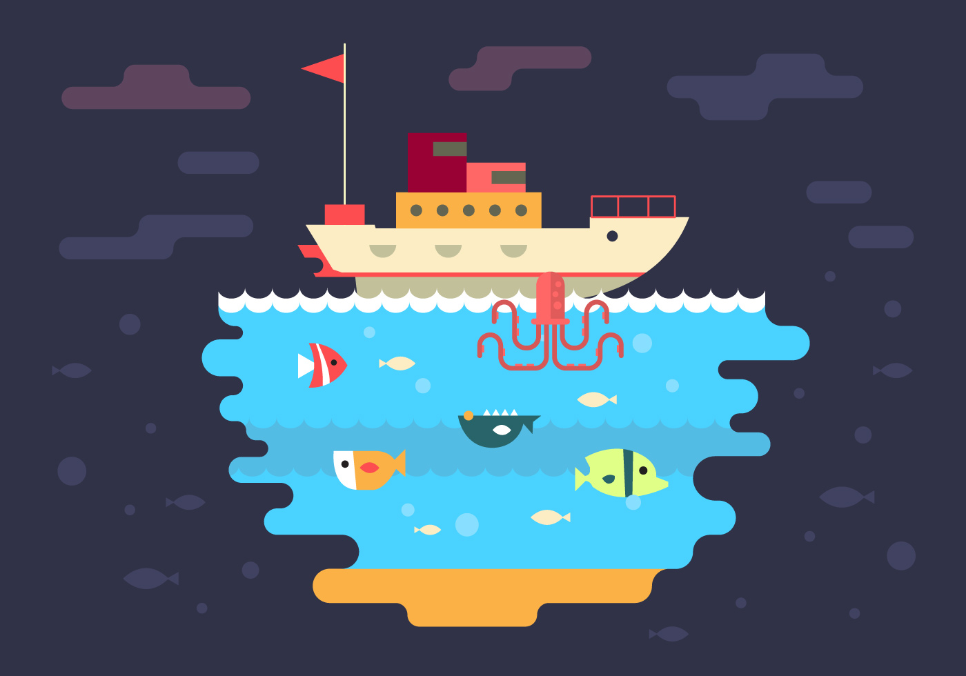Download Free Boat and Under Sea Vector Illustration 121050 Vector Art at Vecteezy