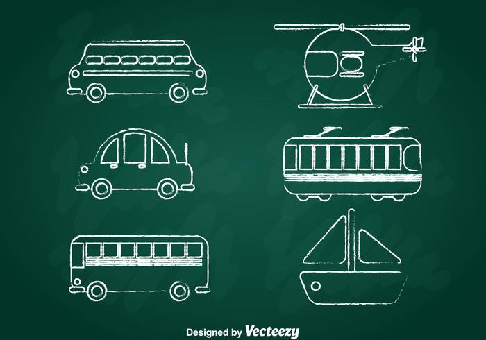 Transportation Chalk Draw Icons Set vector