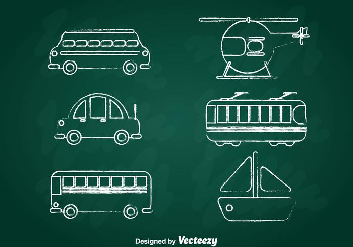 Transportation Chalk Draw Icons Set