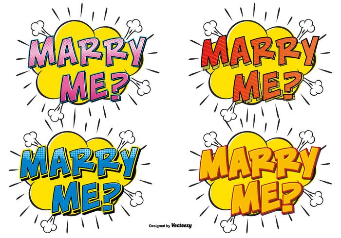 Comic Style Marry Me Text Illustrations vector