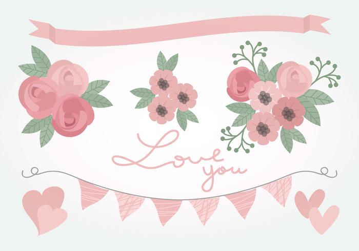 Vector Pink Love Floral Elements Vector Pink Love Floral Elements