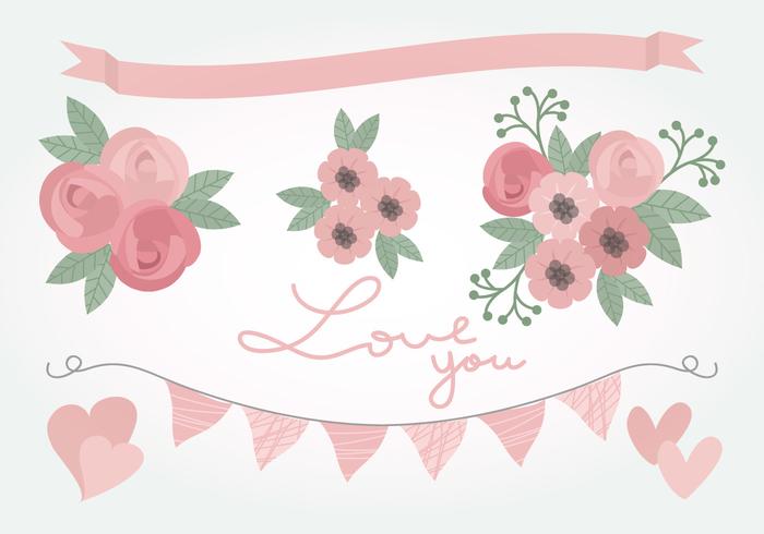 Vector Pink Love Floral Elements