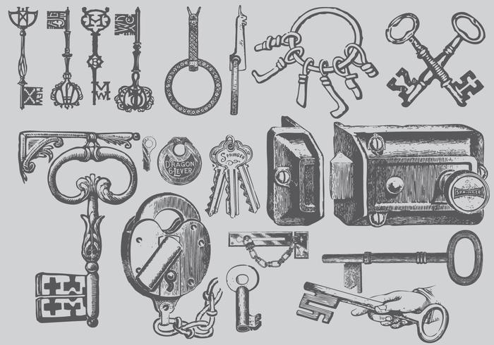 Vintage Key Drawings vector