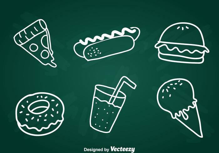 Alimentación Dibujar Tiza Iconos Set vector