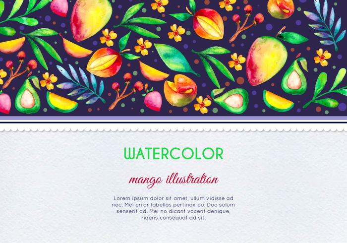 Free Vector Watercolor Mango and Fruit Card Illustration