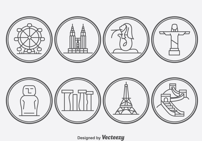 Iconos de Ladmark World Outline vector