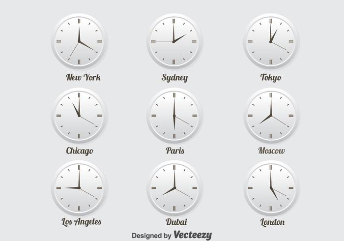 Iconos de zona horaria mundial establecidos vector