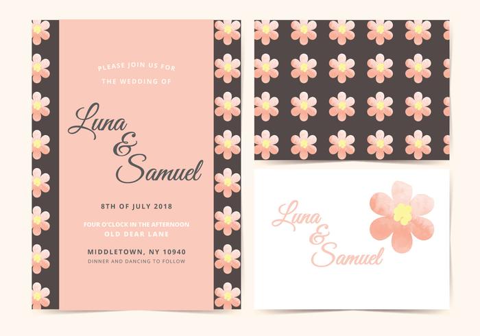 Pink Flower Vector Wedding Invite