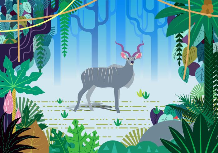 Escena del vector de la selva de Kudu