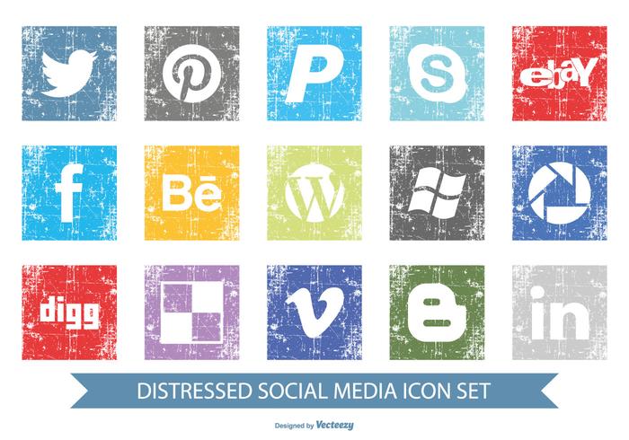 Distressed Social Media Icon Set Distressed Social Media Icon Set