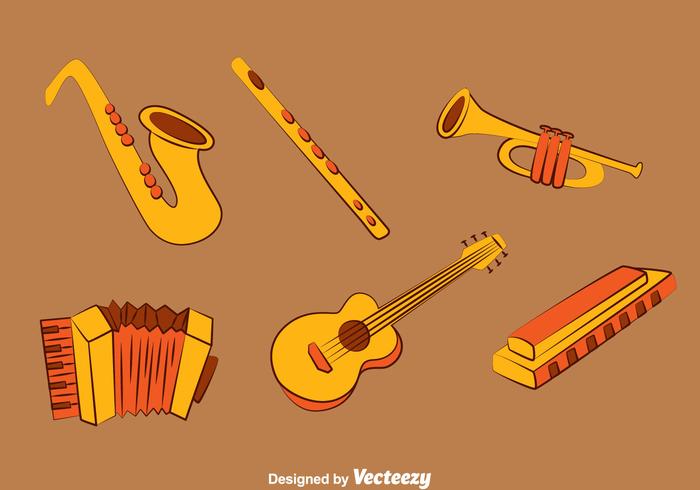 Dibujado a mano conjunto de instrumentos de música conjunto vector