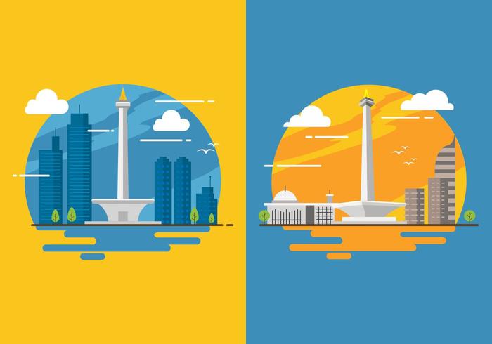 Jakarta iconic bulding monas vector flat