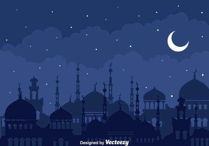 Arabian Night With Mosque Background vector