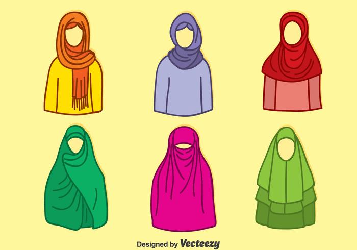 Mano Dibujado Musulmán Hijab Colletion Vector