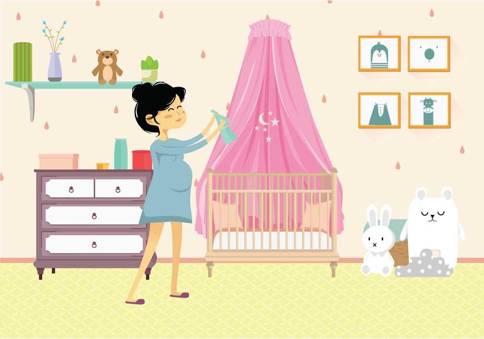 Mamá embarazada libre en la ilustración del cuarto de niños vector