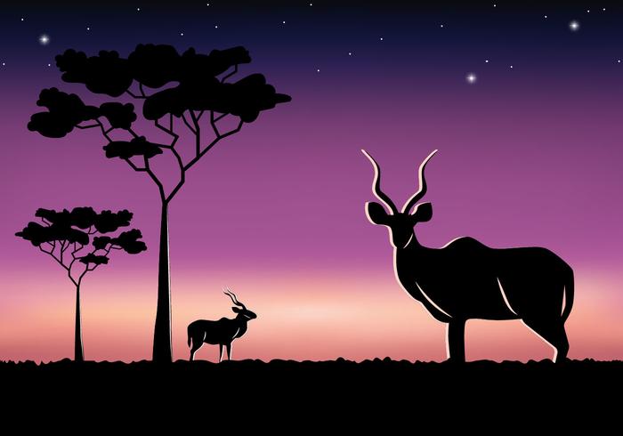 Savannah Kudu en la noche vector