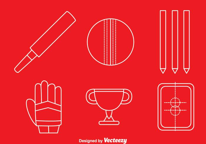 Cricket Element White Line Icons Vector Cricket Element White Line Icons Vector