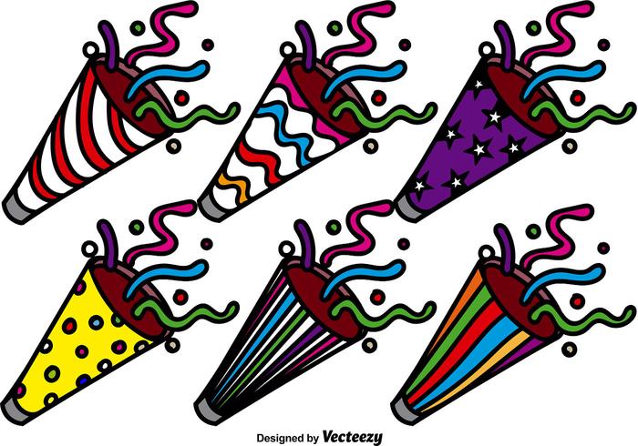 Colorful Party Popper Vector Icon Set Colorful Party Popper Vector Icon Set