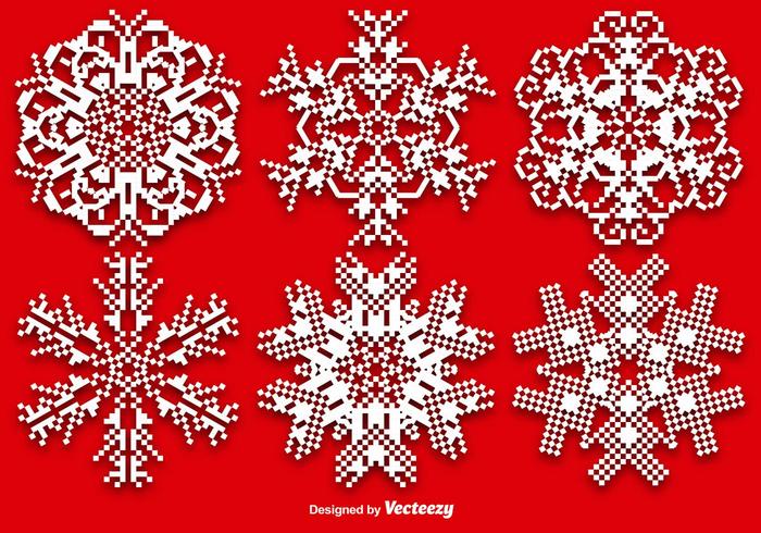 Vector Set Of Pixelated Snowflakes