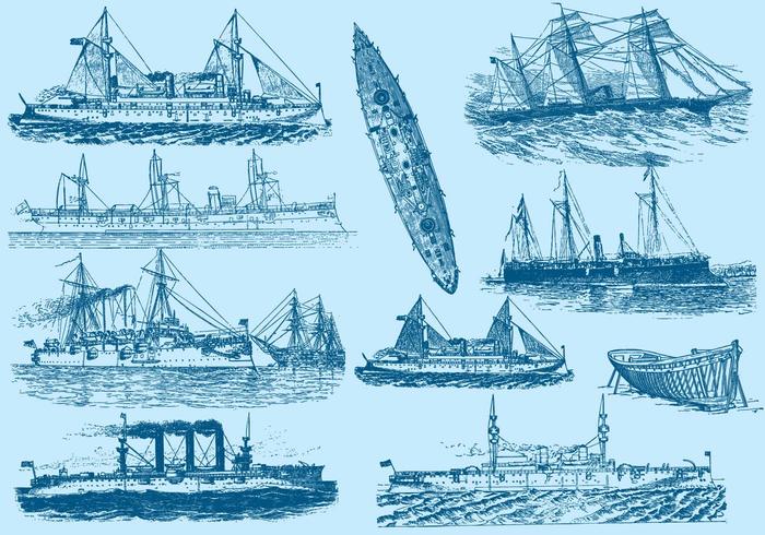 Barcos y barcos de la vendimia vector