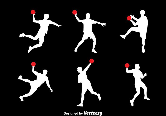 Silueta jugador de balonmano vector set