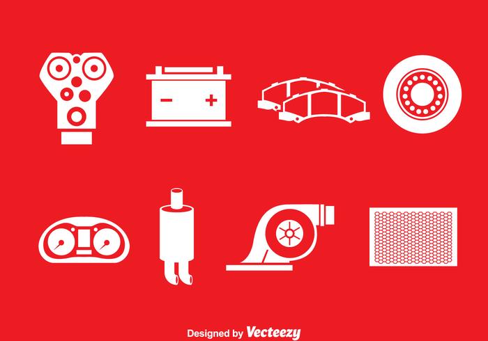 Car Engien Parts White Icons vector