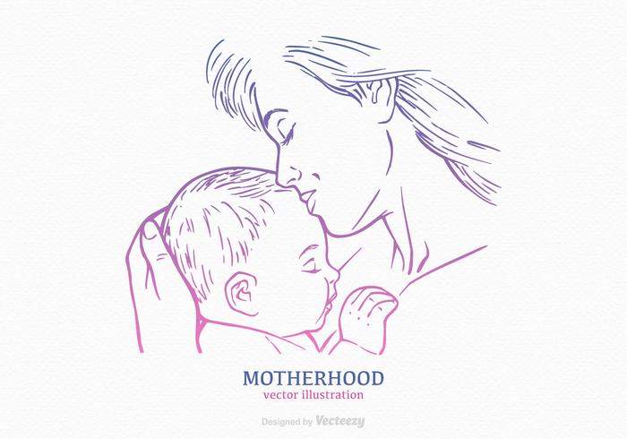 Mom And Child Vector Drawn Silhouette