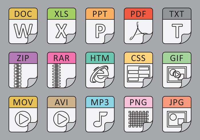 File Types Line Icons vector