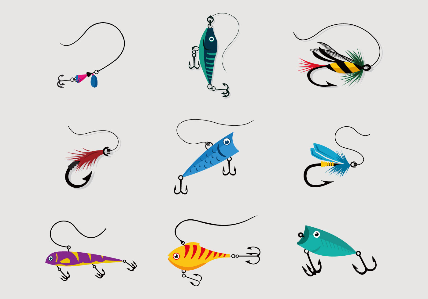 Download Colorful Fishing Lure Vector Pack 122975 - Download Free Vectors, Clipart Graphics & Vector Art