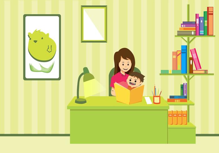 Mom And Child Study Vector Art