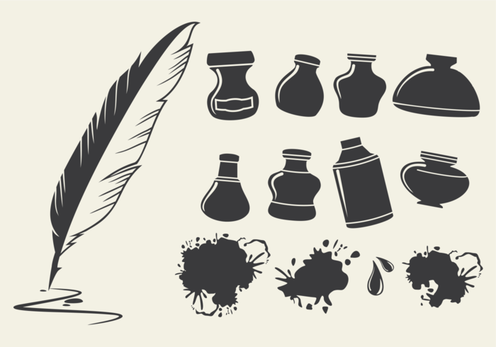 Ink Pot Set Vector