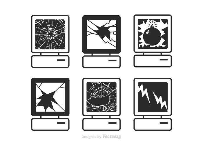 Vector Computer Broken Screen Icons