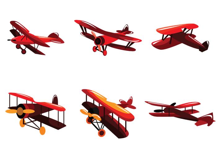 Bright Red Biplane Vector