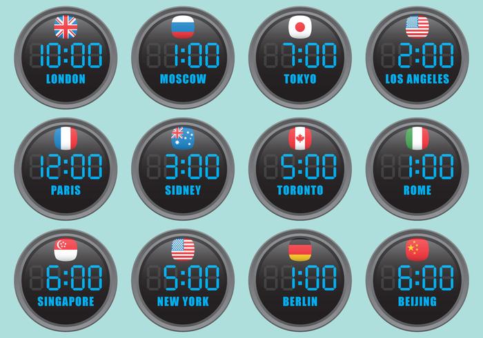 Relojes digitales internacionales vector