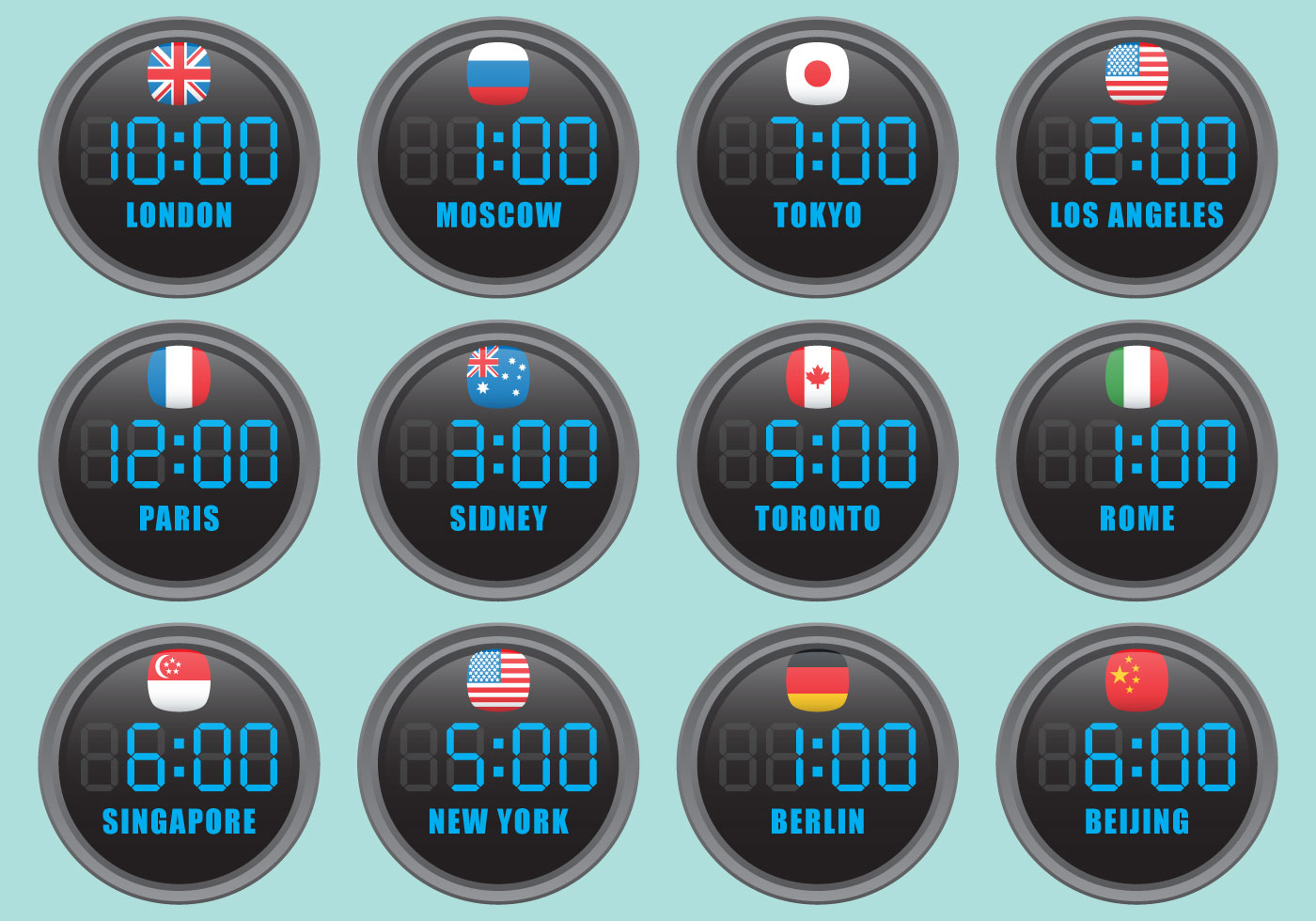 Digital World Clocks