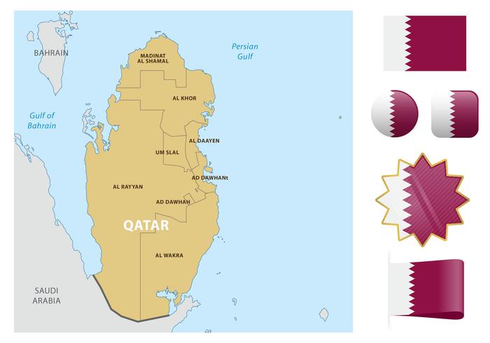 Qatar Mapa Y Banderas vector