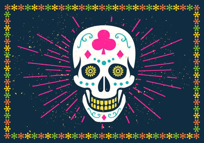 Bright Halloween Sugar Skull Vector Illustration