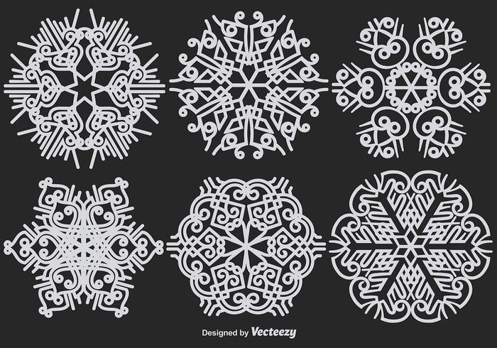 Abstract Ornamental White Snowflakes Vector Set