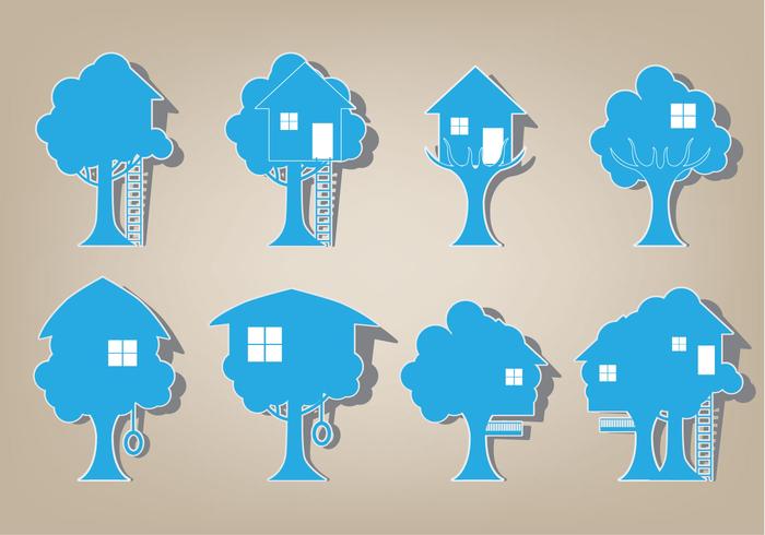 Casa del árbol Icon Set Vector