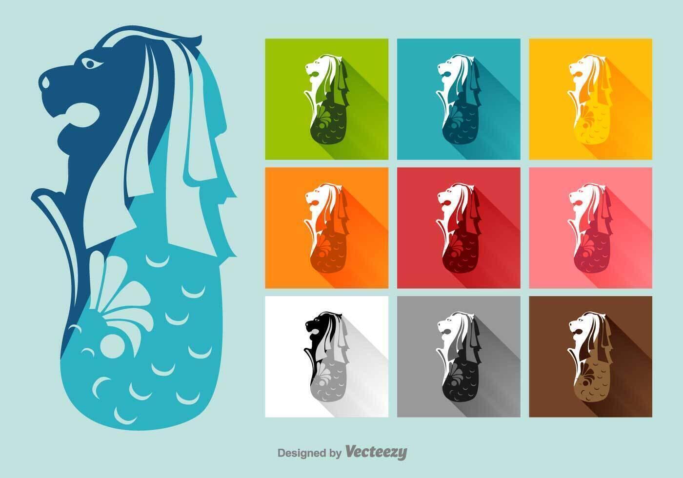 Merlion vector plana iconos