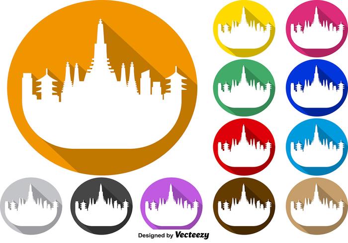 Vector Set Of Colorful Buttons Of Bangkok Skyline Icon