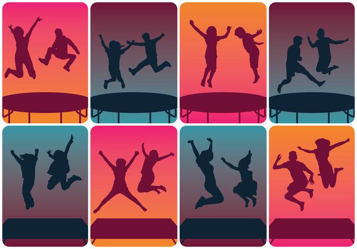 Trampoline Silhouettes Jumping  vector