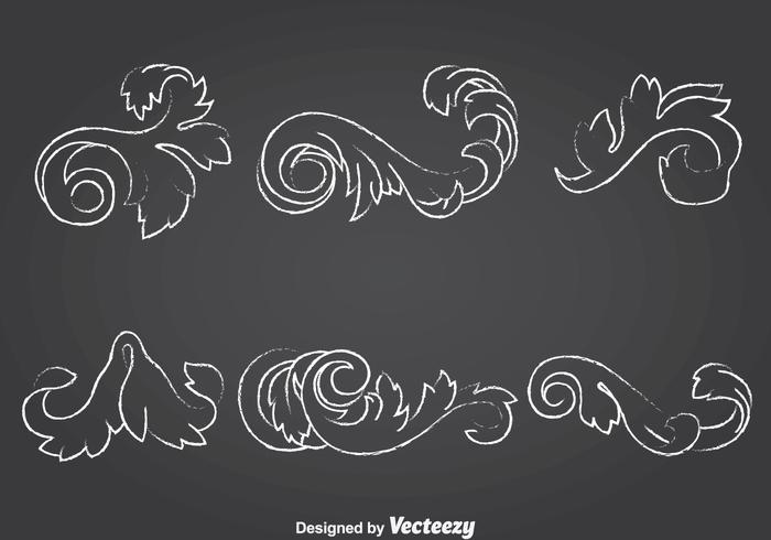 Chalk Drawn Achantus Ornament Collection vector