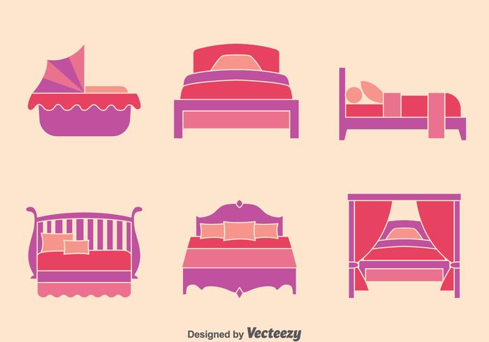 Bed Flat Icons Collection Vector