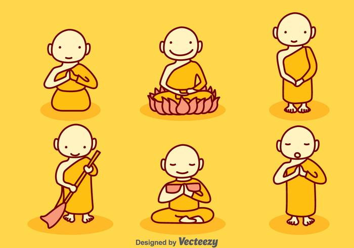 Dibujado a mano Cartoon Monk Vector Set