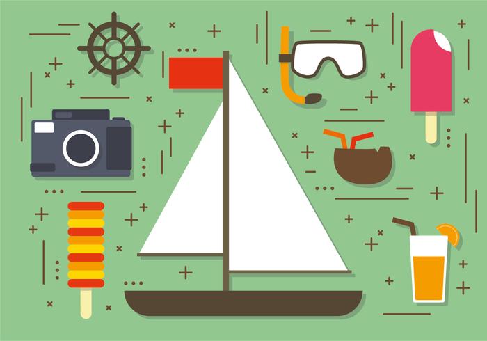 Flat Summer Sailboat Elements Vector