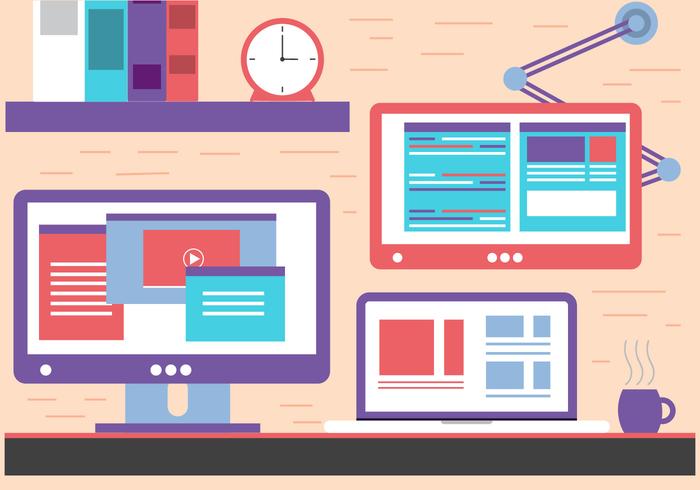 Free Flat Design Vector Office Workspace Free Flat Design Vector Office Workspace
