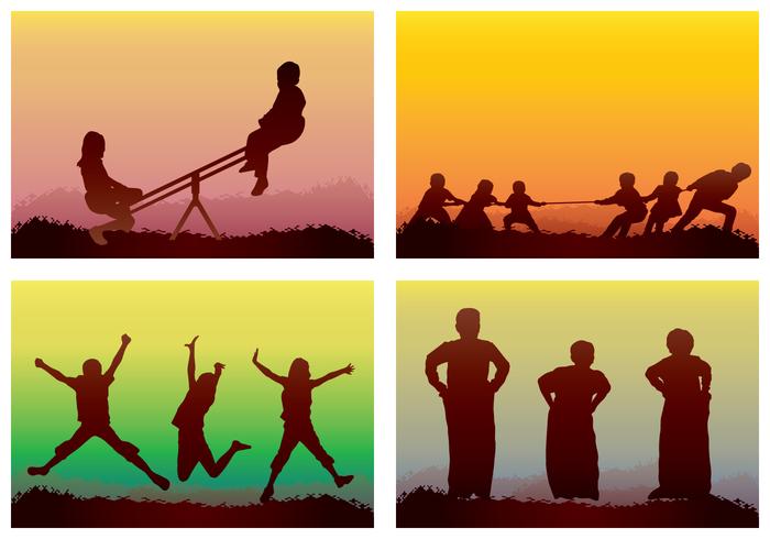 Children Playing Silhouette vector