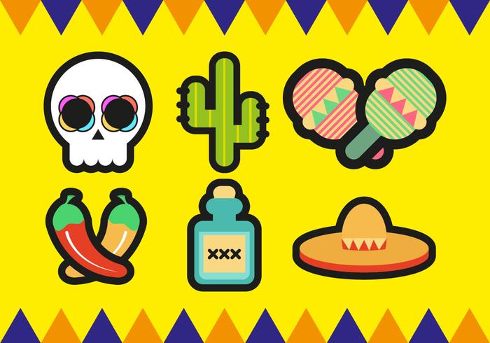 Mariachi Mexican Minimalist Icons Vector